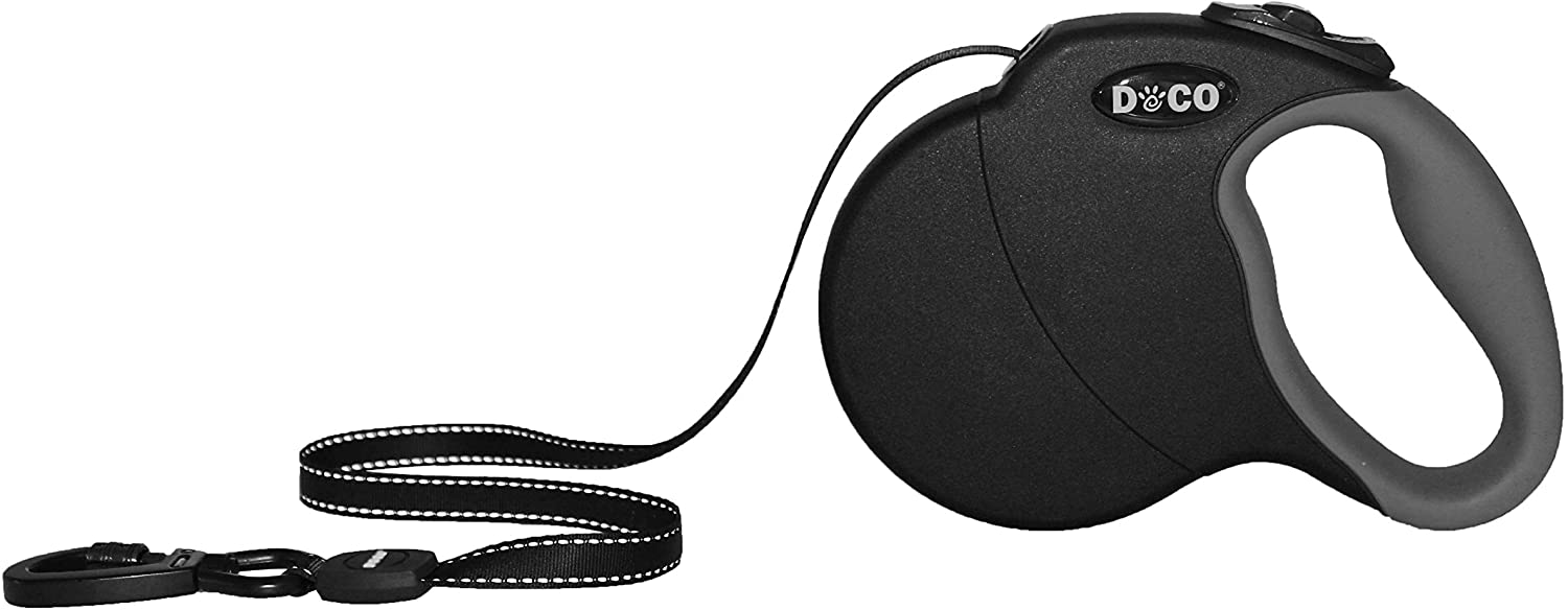 Dog Retractable Leash - Reflective Large - Black