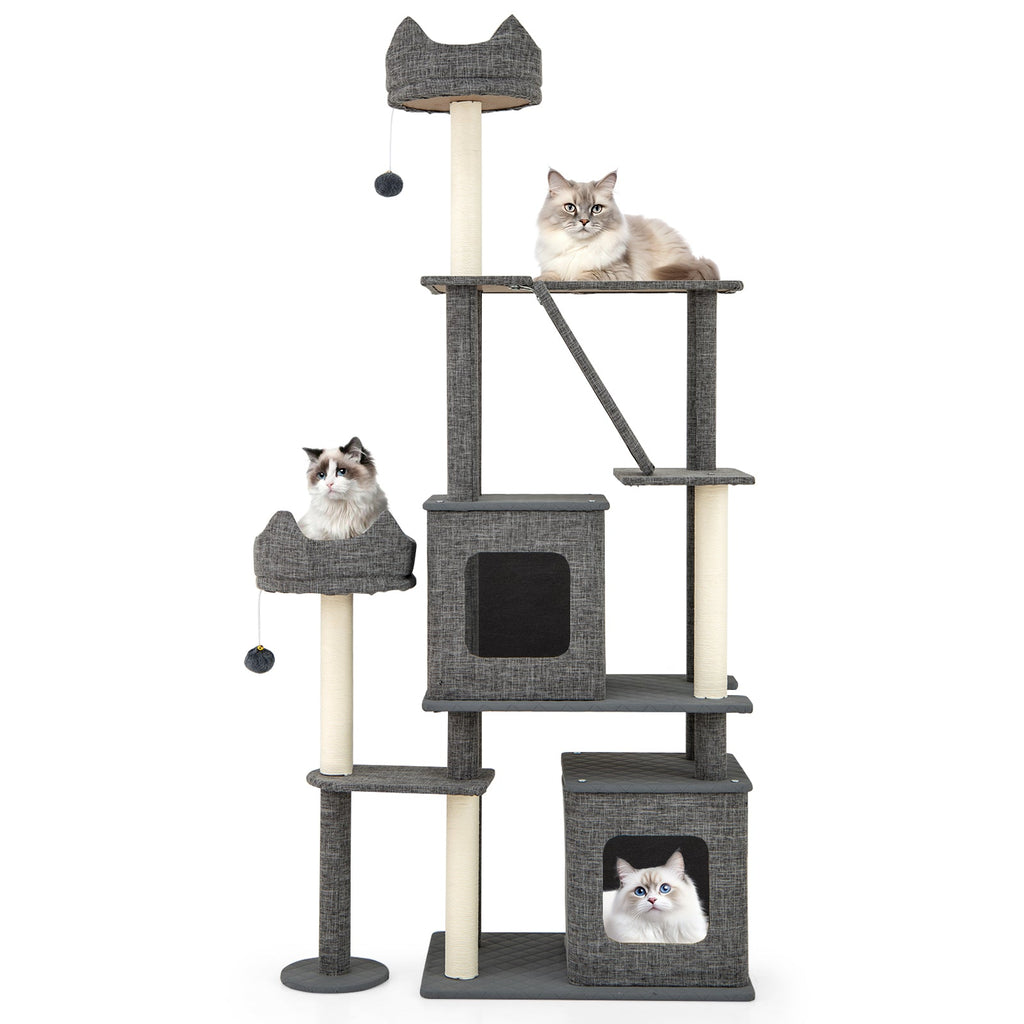 71 Inch Tall Cat Tree Multi-Level Large Cat Tower with Scratching Posts-Grey Default Title