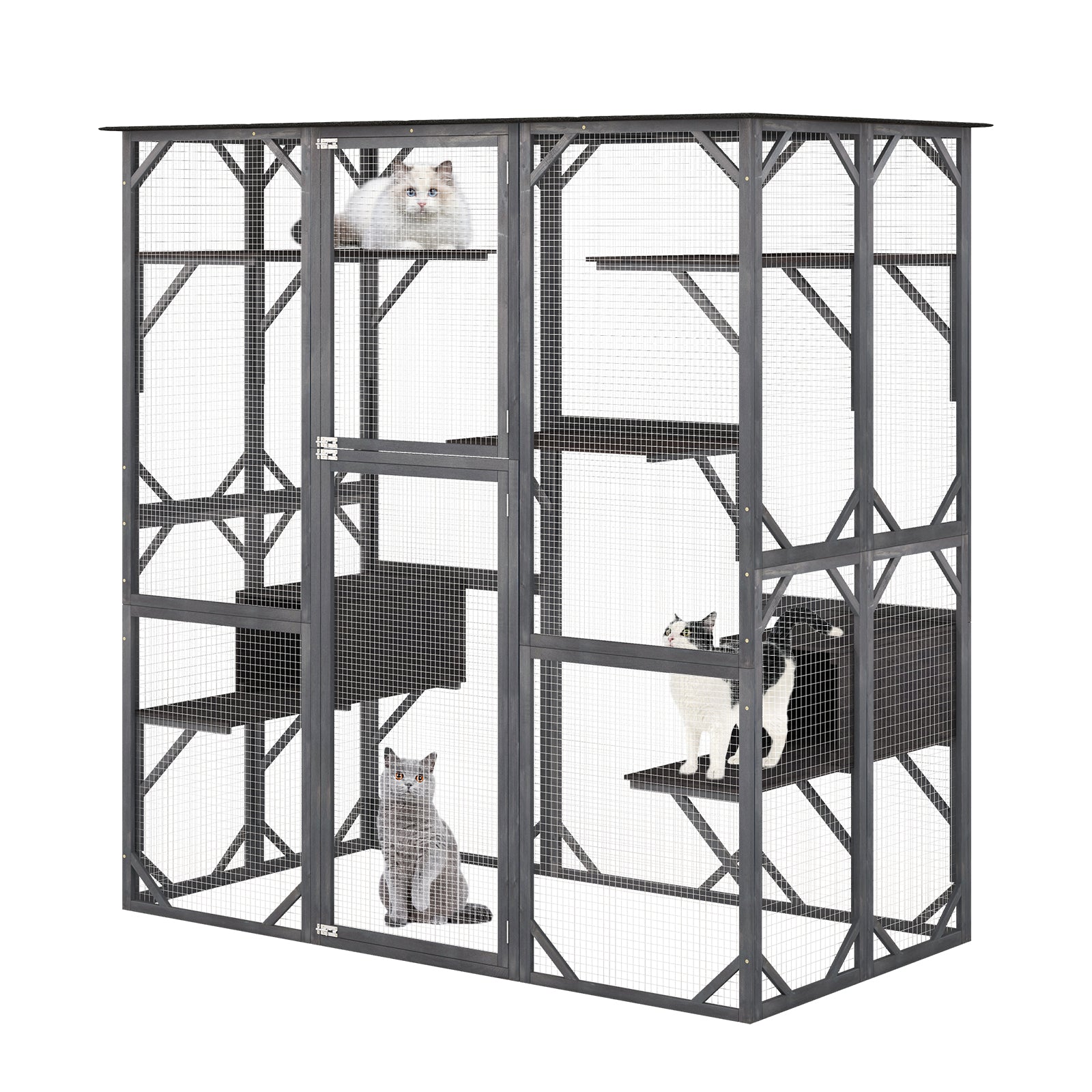 71 Inches Tall Outdoor Wooden Cat House with Weatherproof Asphalt Roof-Gray Default Title