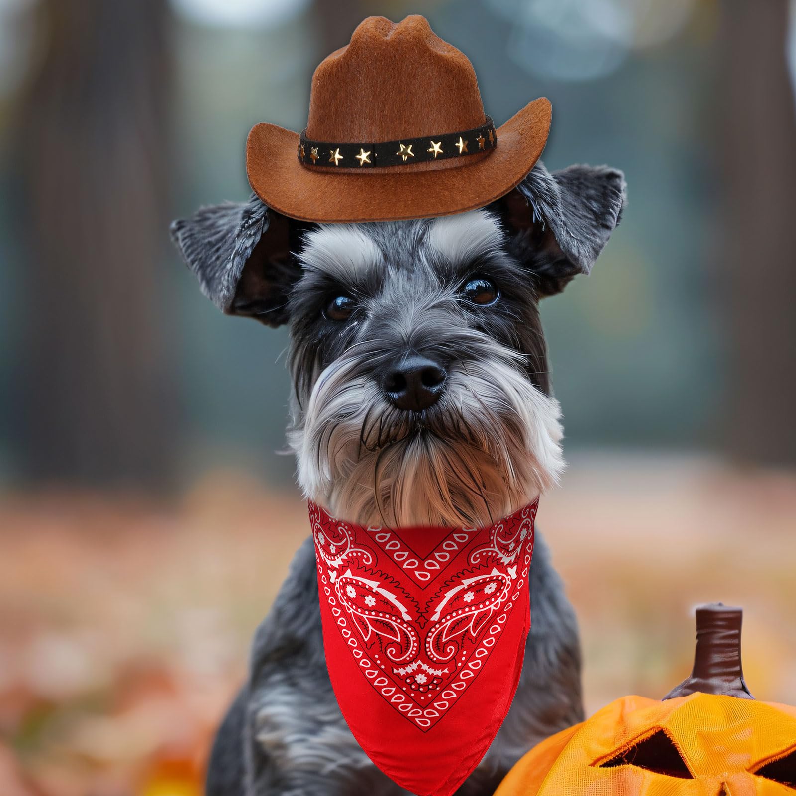 PEUTIER Pet Cowboy Costume Dog Hat & Bandana Brown Red Small