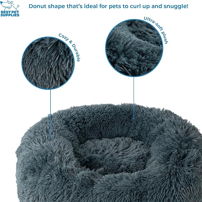 Best Pet Supplies Round Dog Bed with Reversible Pillow, Luxuriously Soft Machine Washable Dog Bed for Small and Medium Breeds - Dark Gray 26" x 22" x H:6.4"
