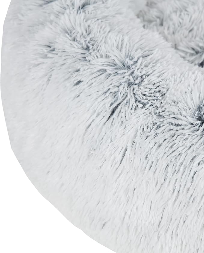 Best Pet Supplies Round Donut Dog Bed with Plush Faux Fur Fabric, Calming, Anti-Anxiety Cushion for Indoor Pets, Slip-Resistant Base, Soft Ergonomic Support - Light Warm Gray, 20x20x6''