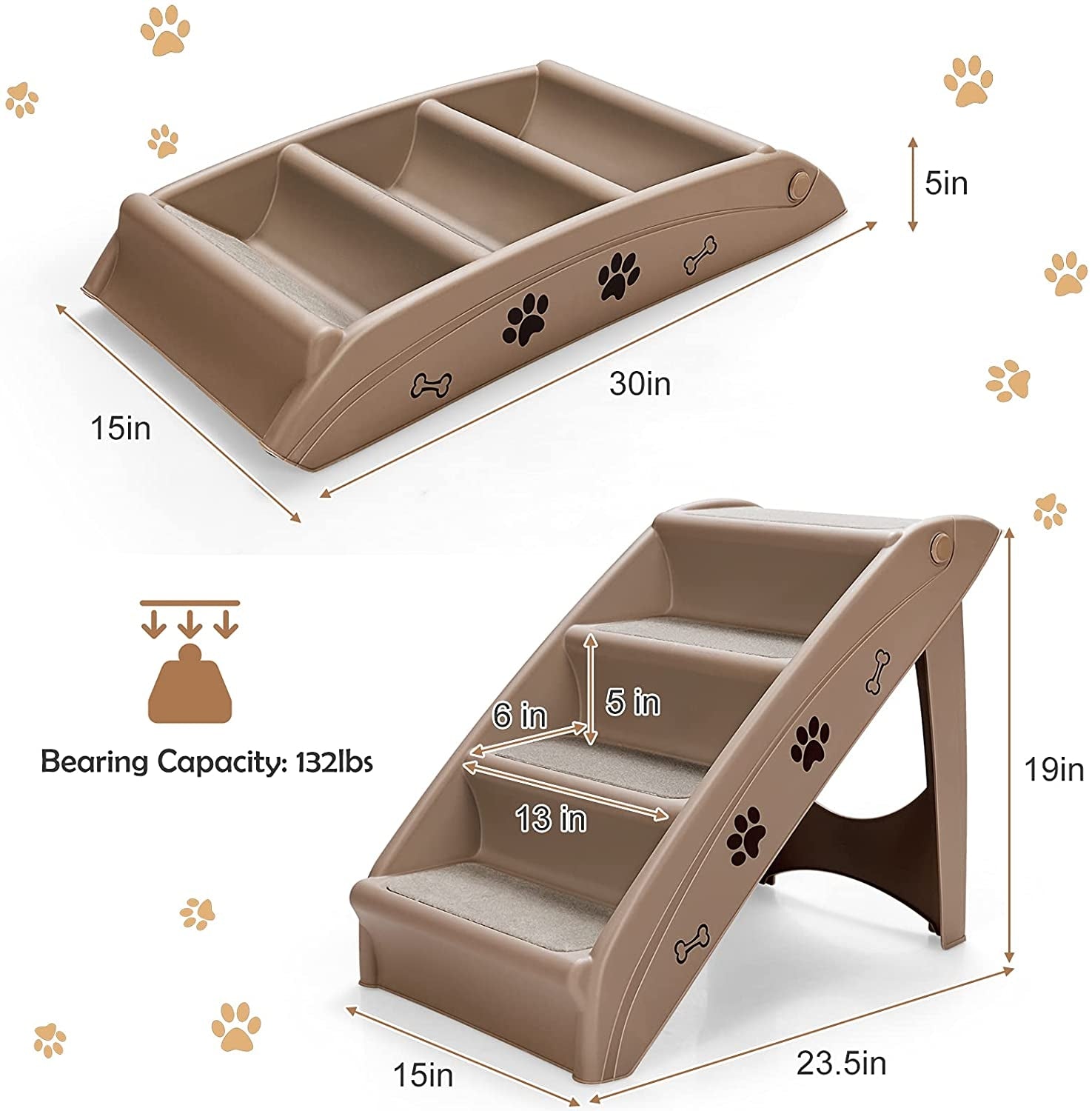 Collapsible Plastic Pet Stairs 4 Step Ladder for Small Dog and Cats