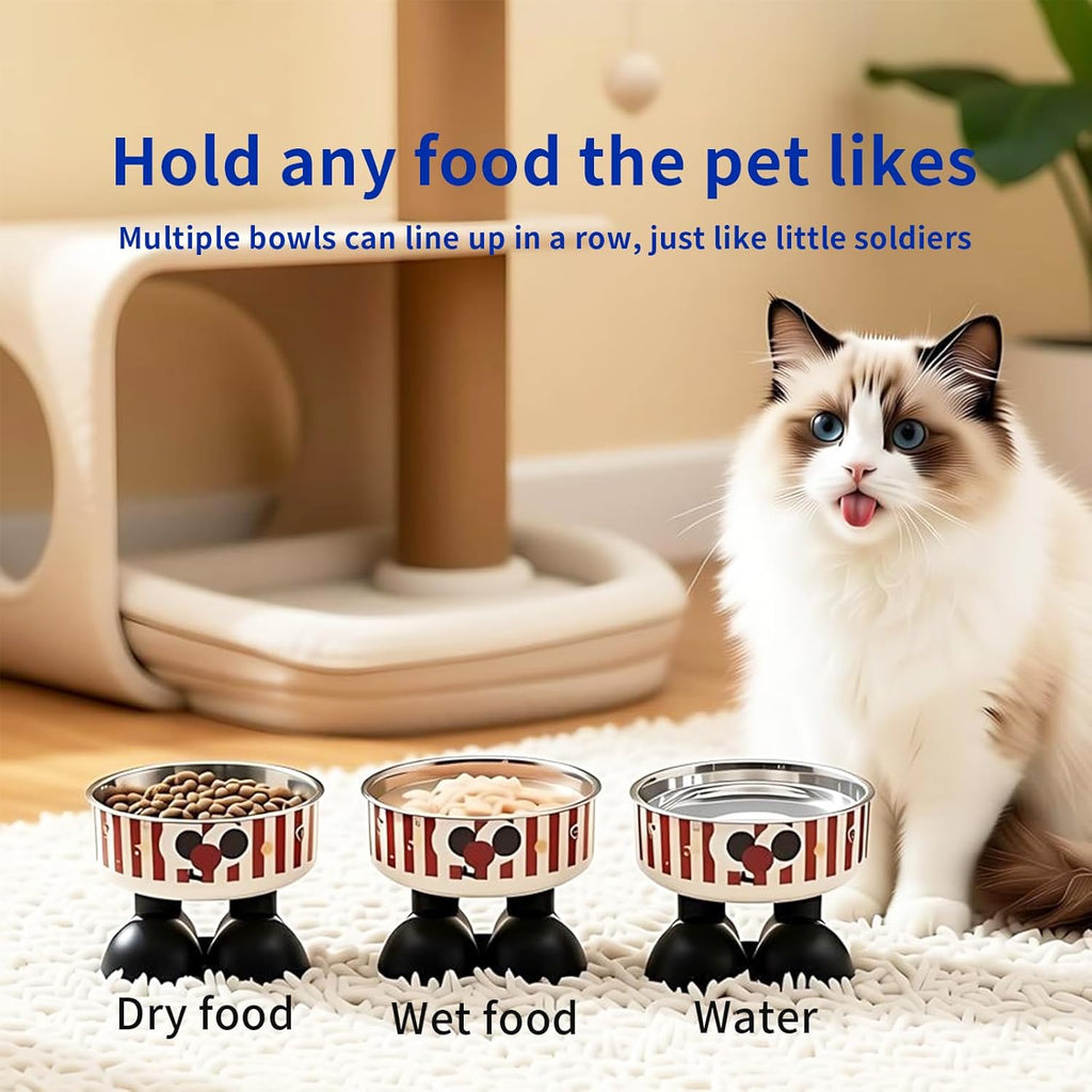 Striped Elevated Stainless Steel Pet Bowl