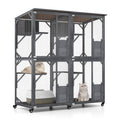 72 Inch Large Wooden Cat House Catio Kitten Enclosure on Wheels with Weatherproof Asphalt Roof-Gray Default Title