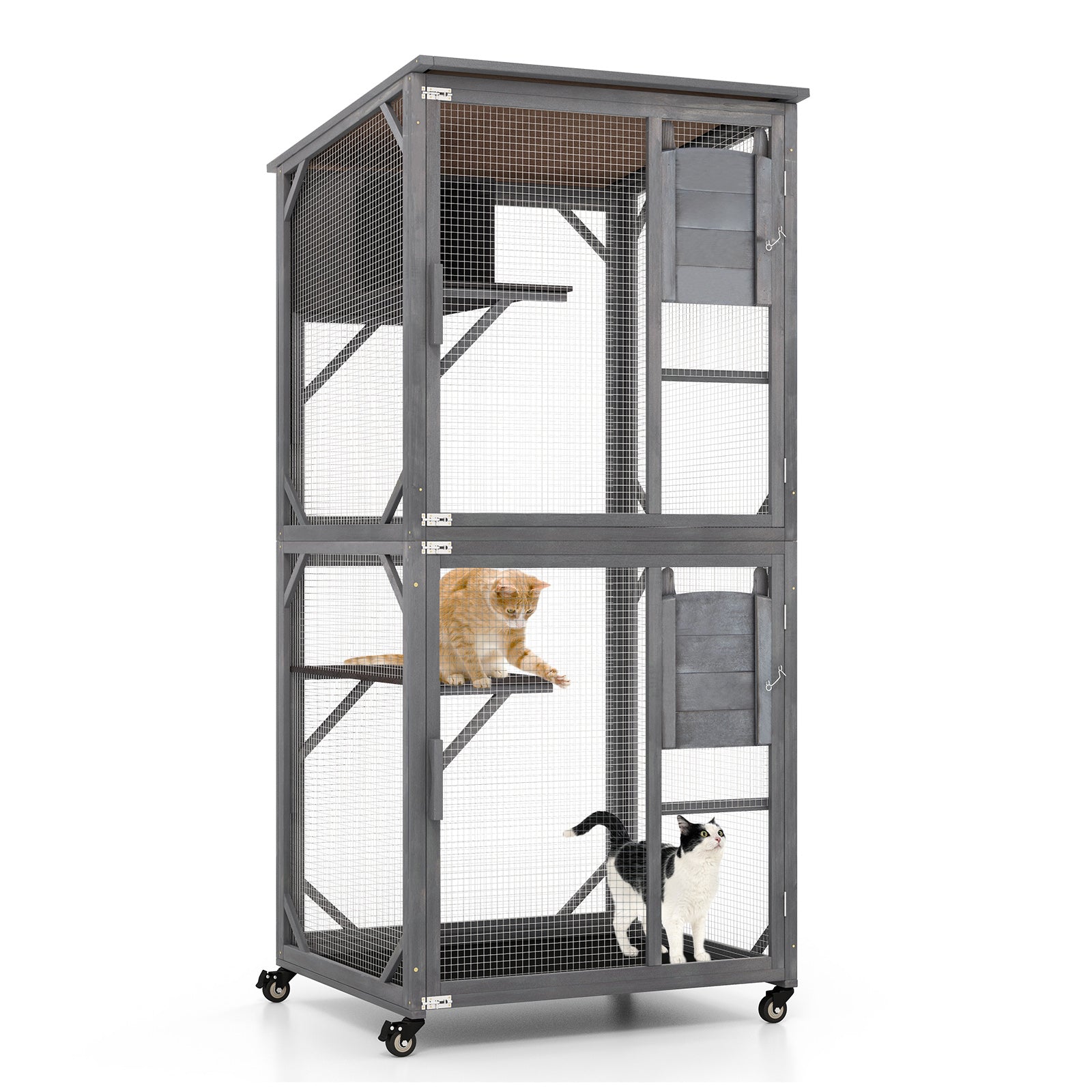 72 Inch TallWooden Cat House with Weatherproof Asphalt Roof-Gray Default Title