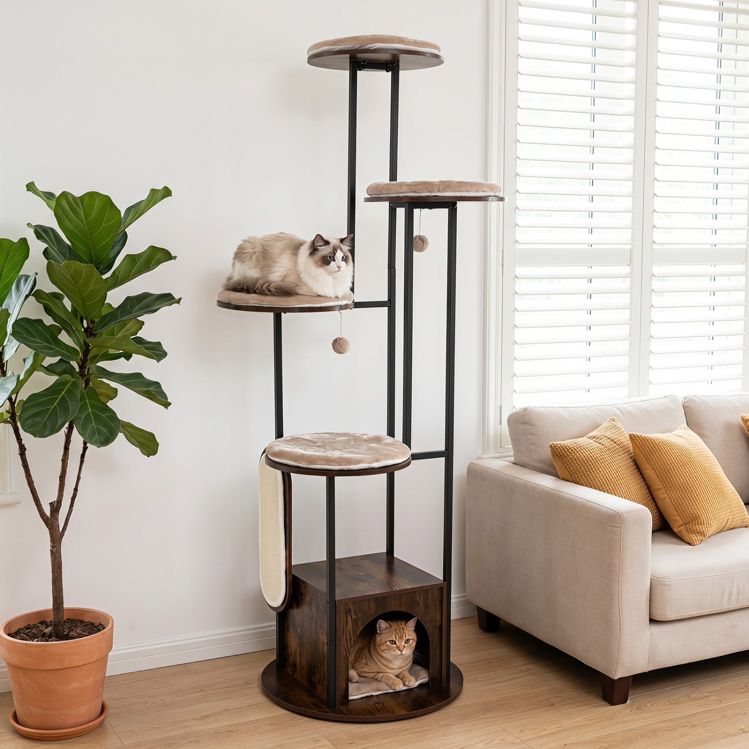 72-Inch Multi-Level Cat Tree with Condo and Perches Default Title