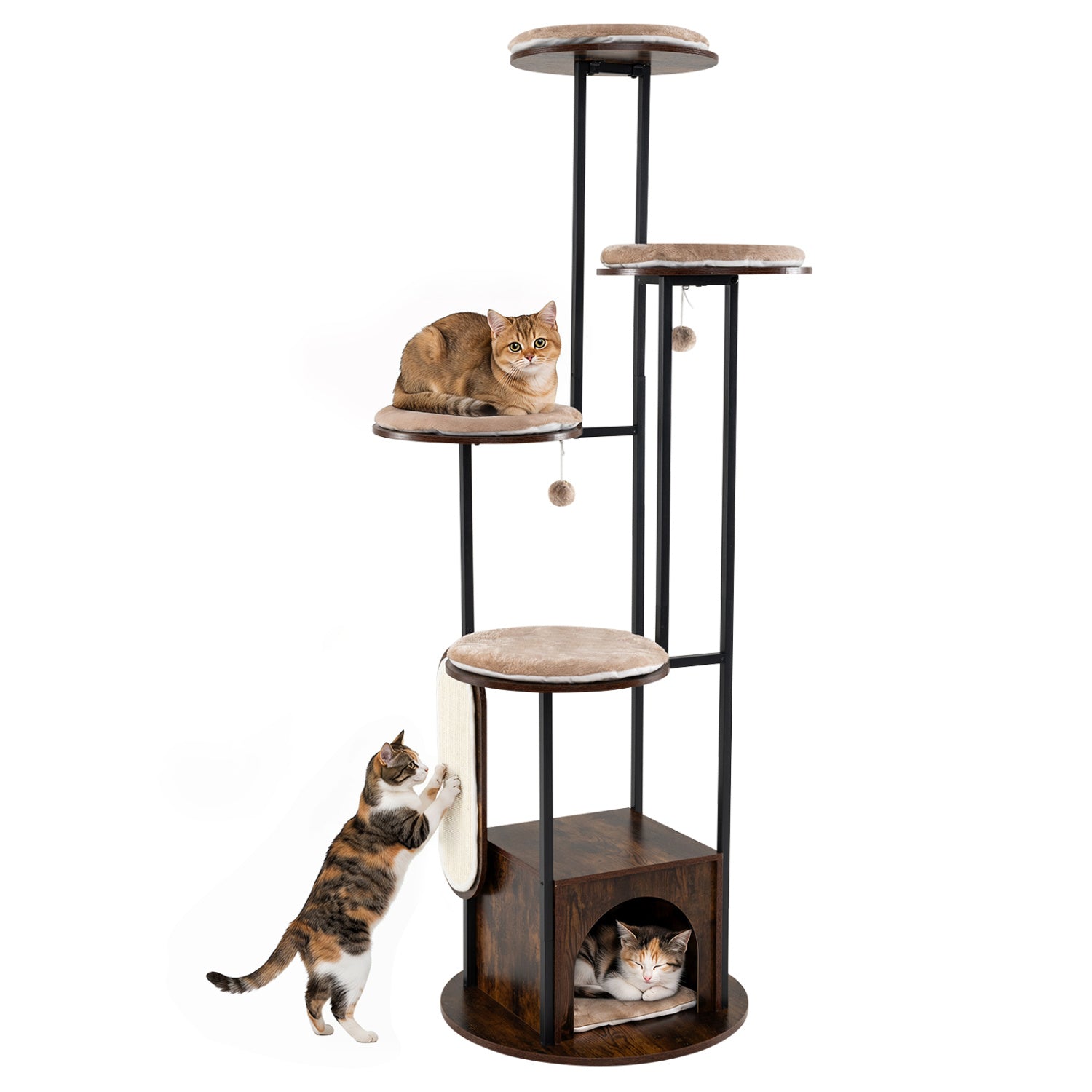 72-Inch Multi-Level Cat Tree with Condo and Perches