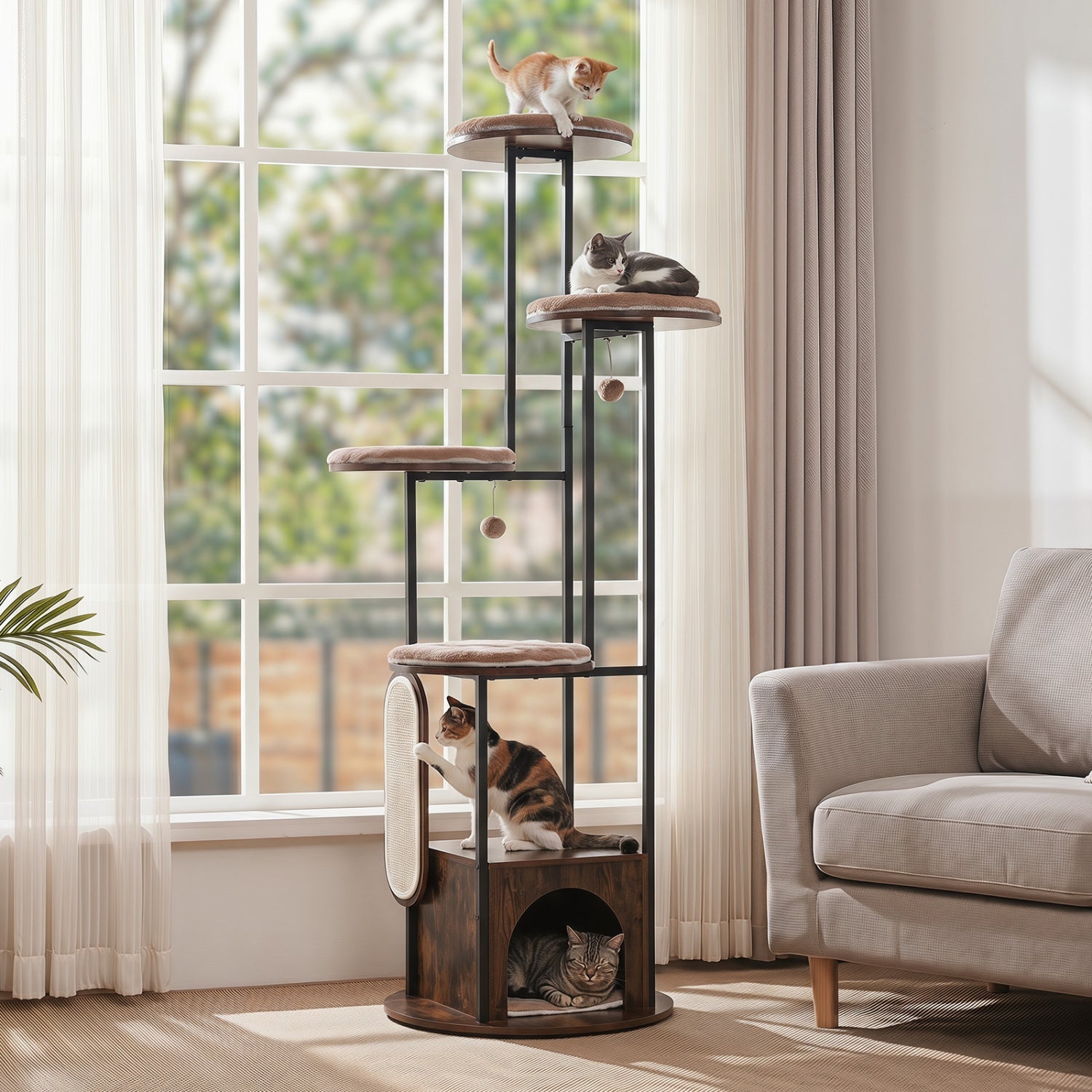 72-Inch Multi-Level Cat Tree with Condo and Perches