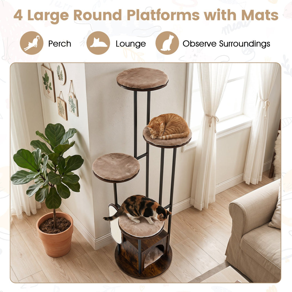 72-Inch Multi-Level Cat Tree with Condo and Perches