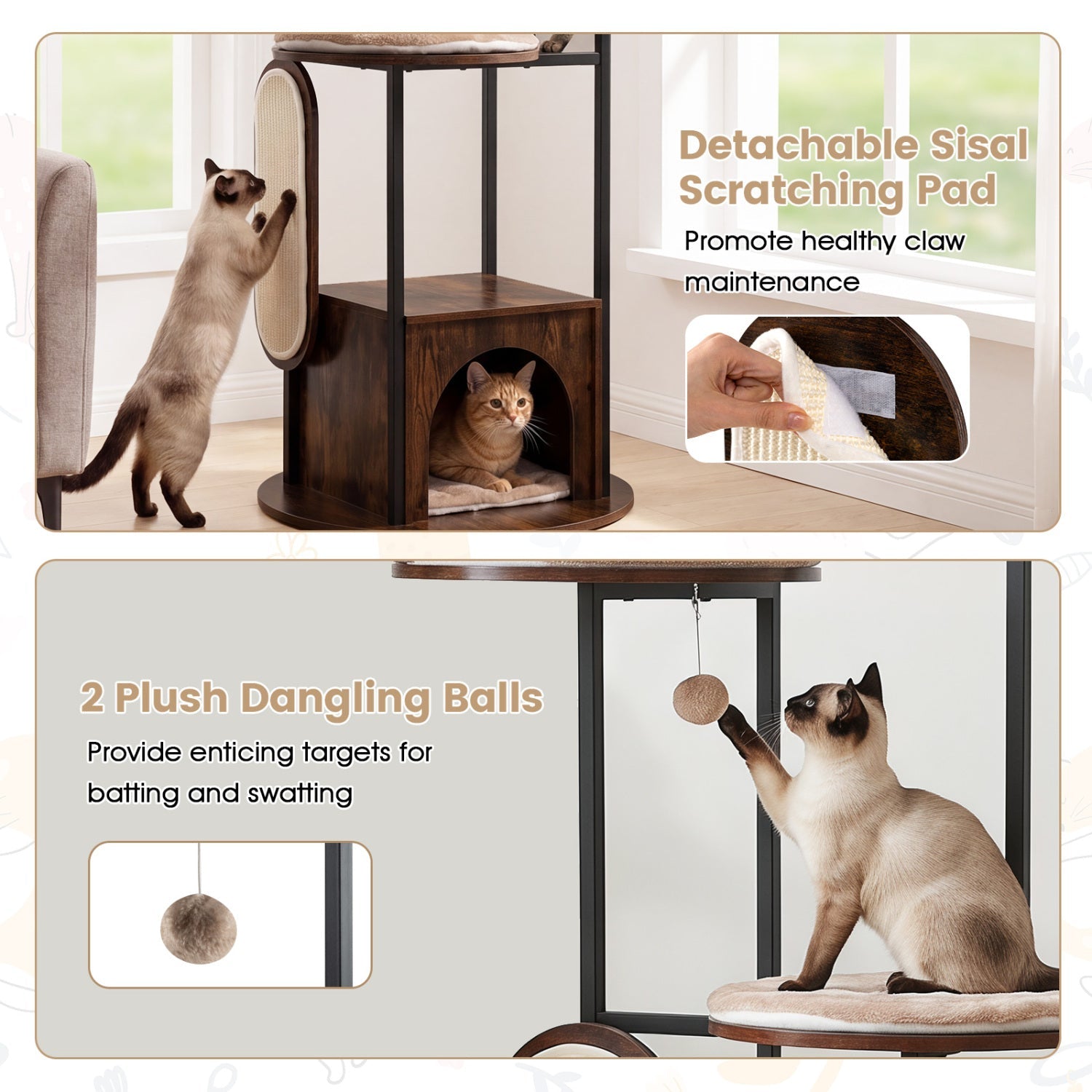 72-Inch Multi-Level Cat Tree with Condo and Perches