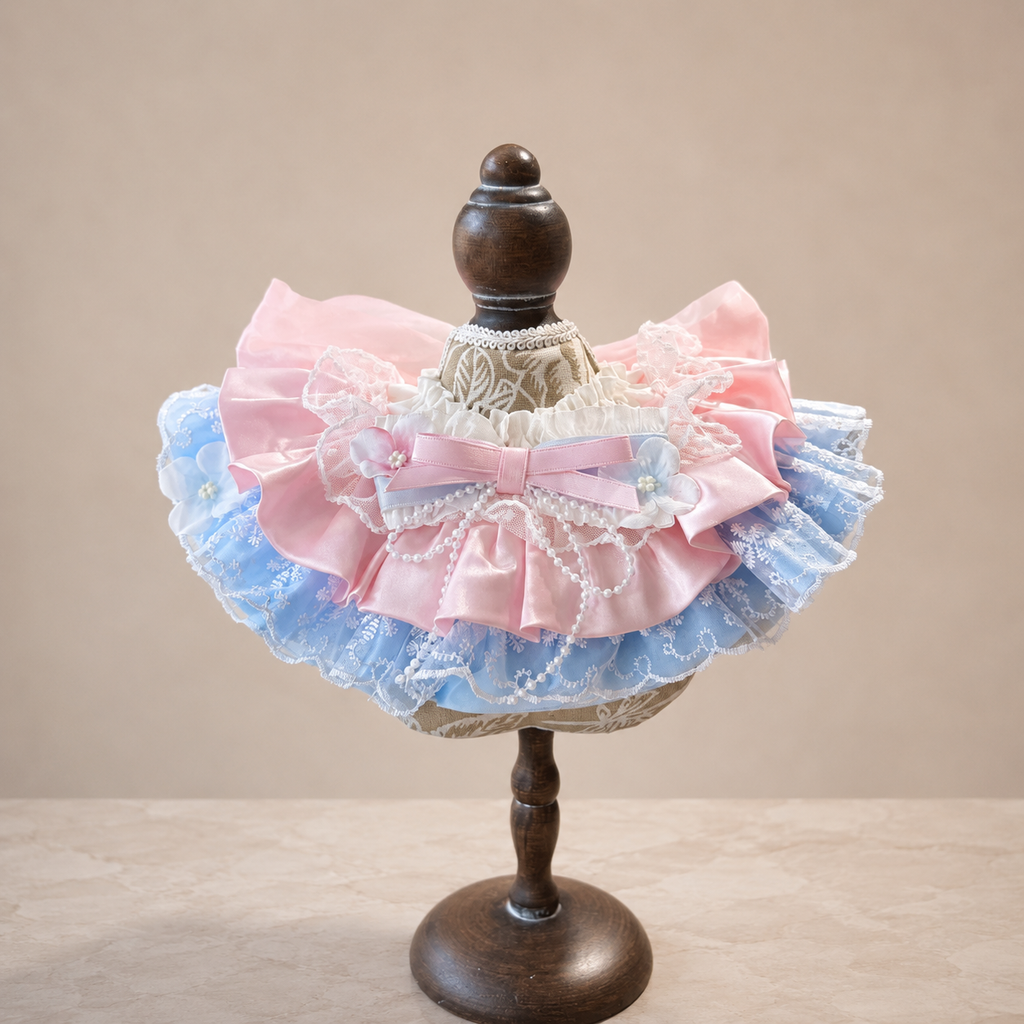 Pink Blue Floral Satin Lace Pet Bib Collar
