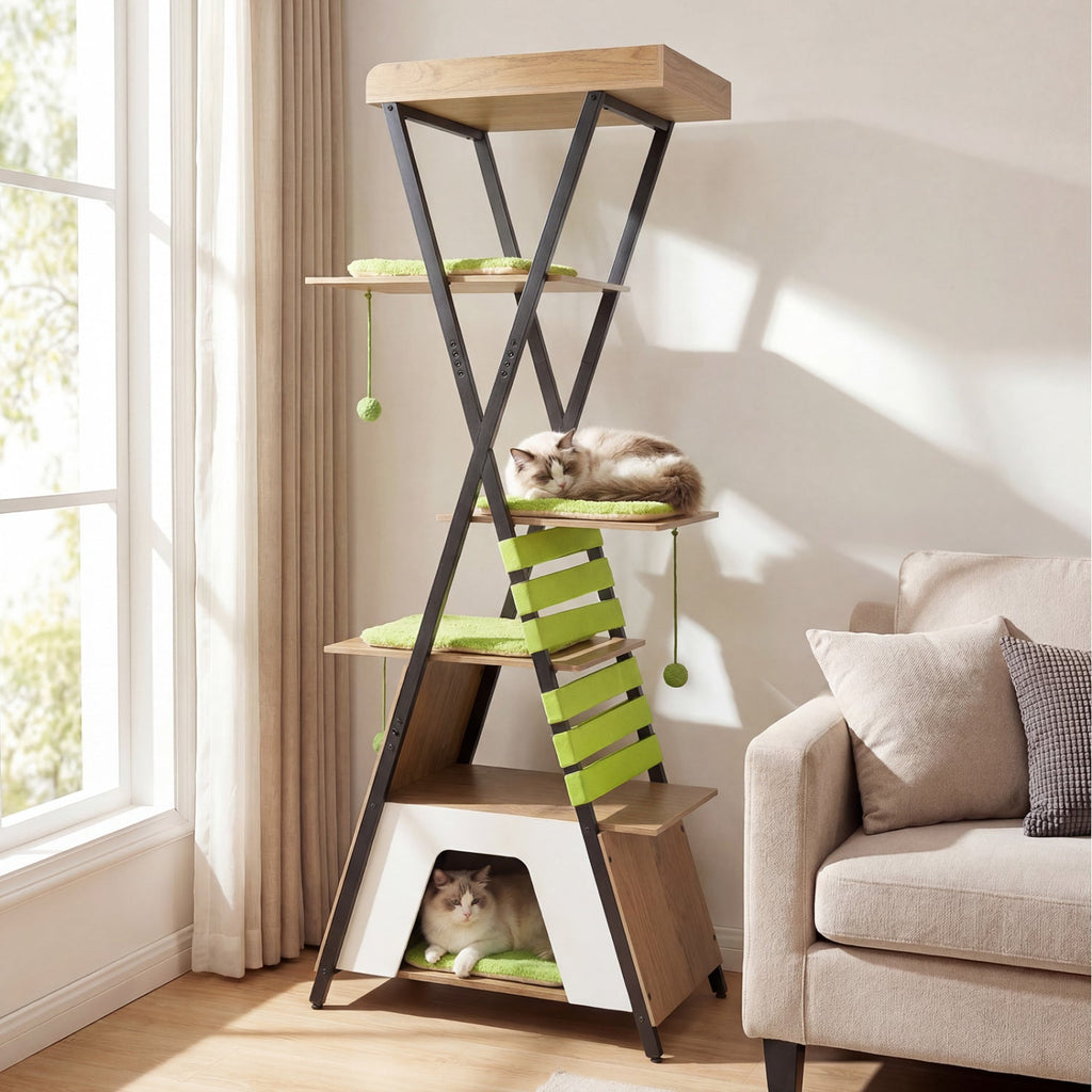 73 Inch Multi-level Cat Tree for Indoor Cats with Elevated Perch and Large Condo