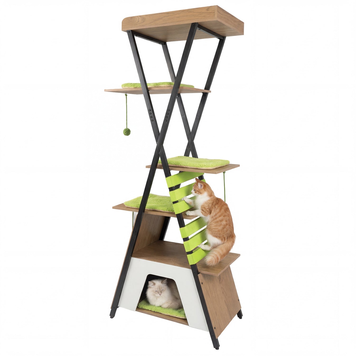 73 Inch Multi-level Cat Tree for Indoor Cats with Elevated Perch and Large Condo Green