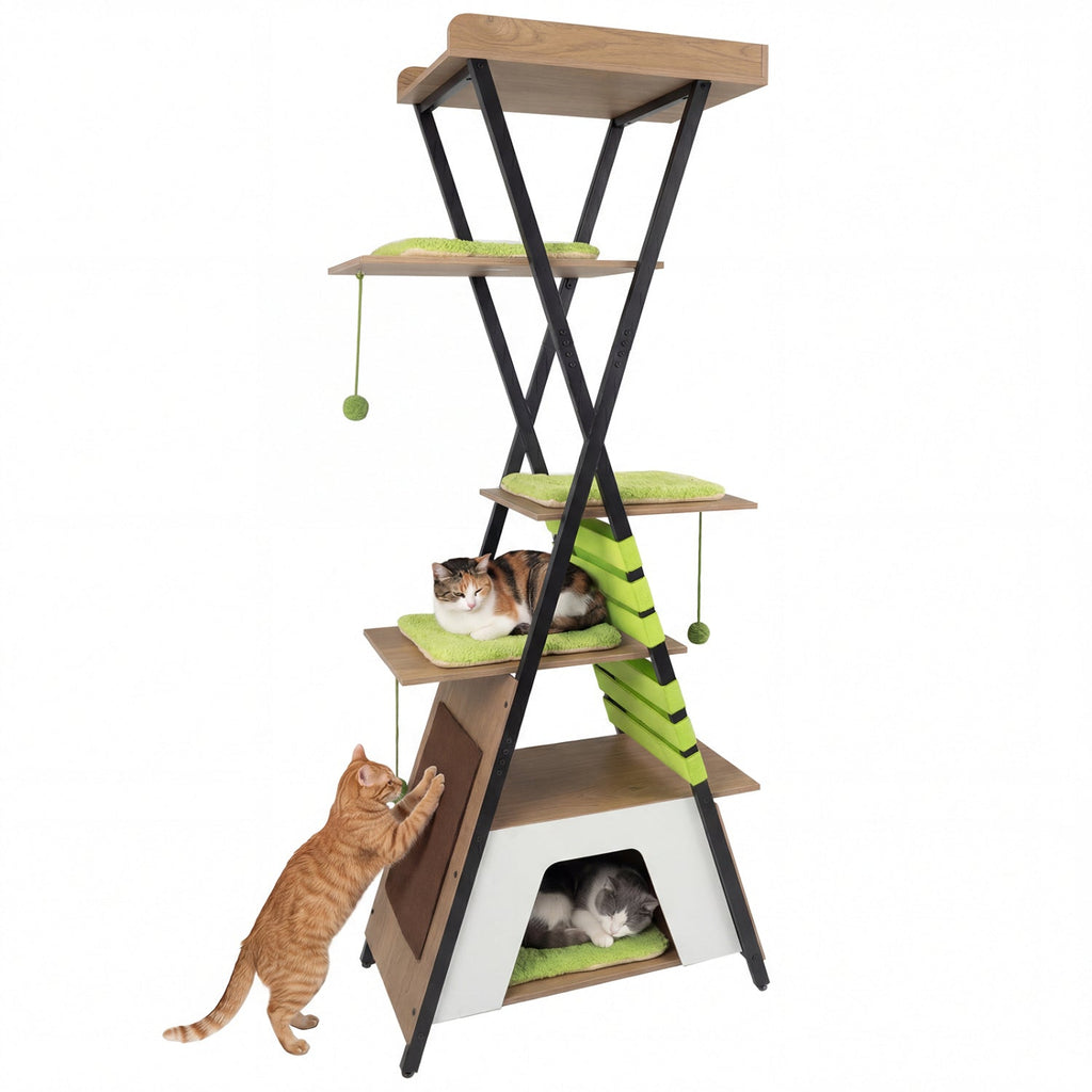73 Inch Multi-level Cat Tree for Indoor Cats with Elevated Perch and Large Condo
