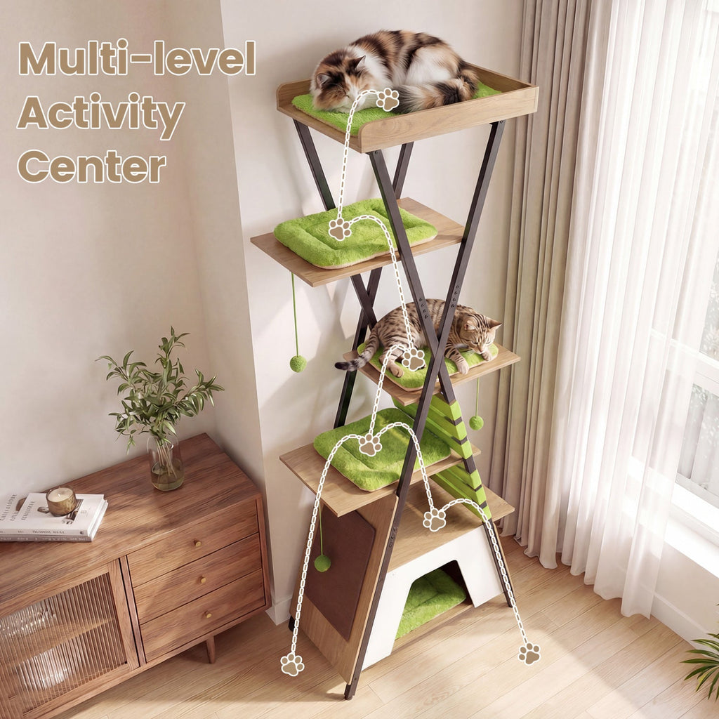 73 Inch Multi-level Cat Tree for Indoor Cats with Elevated Perch and Large Condo