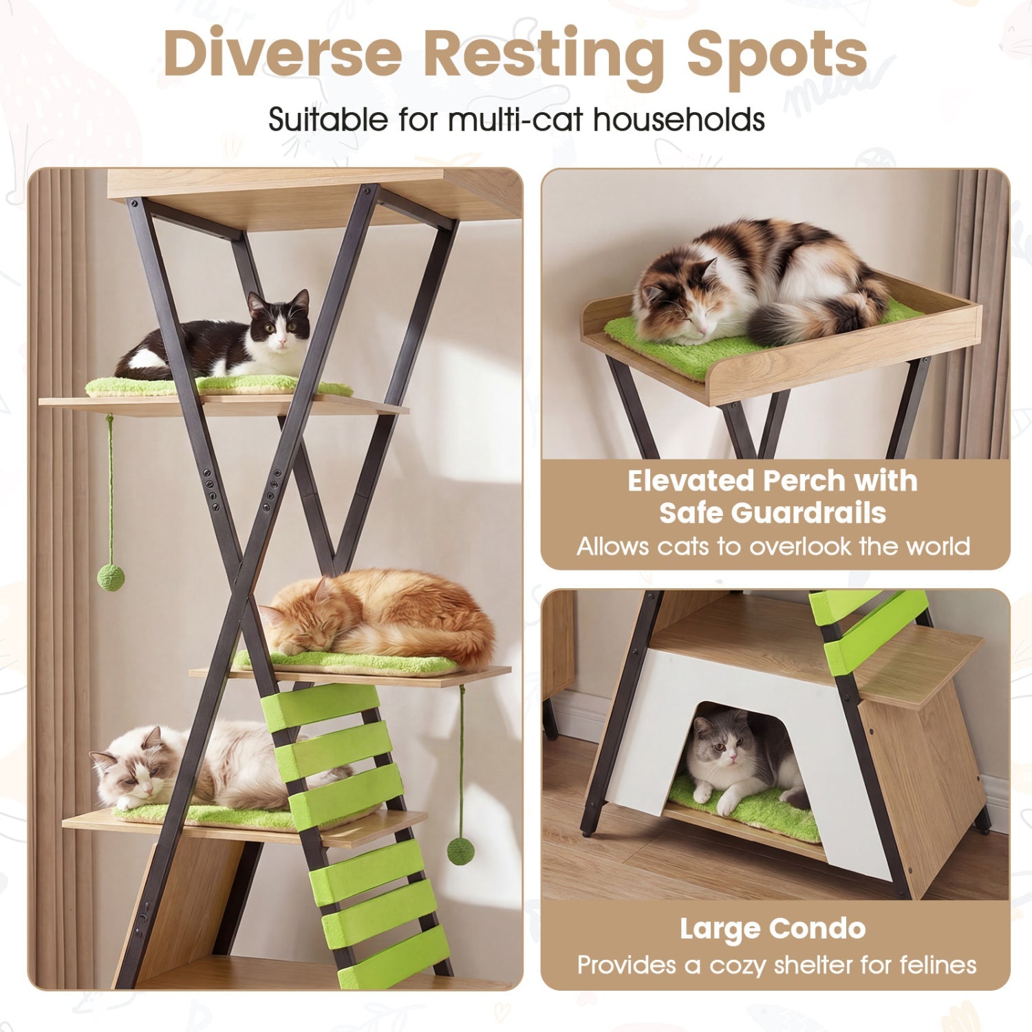 73 Inch Multi-level Cat Tree for Indoor Cats with Elevated Perch and Large Condo