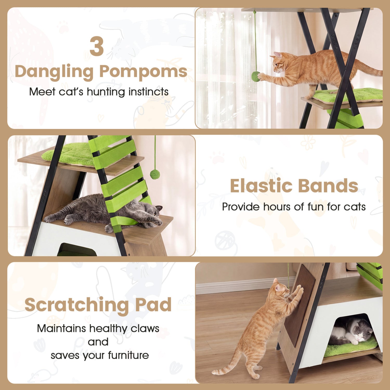 73 Inch Multi-level Cat Tree for Indoor Cats with Elevated Perch and Large Condo