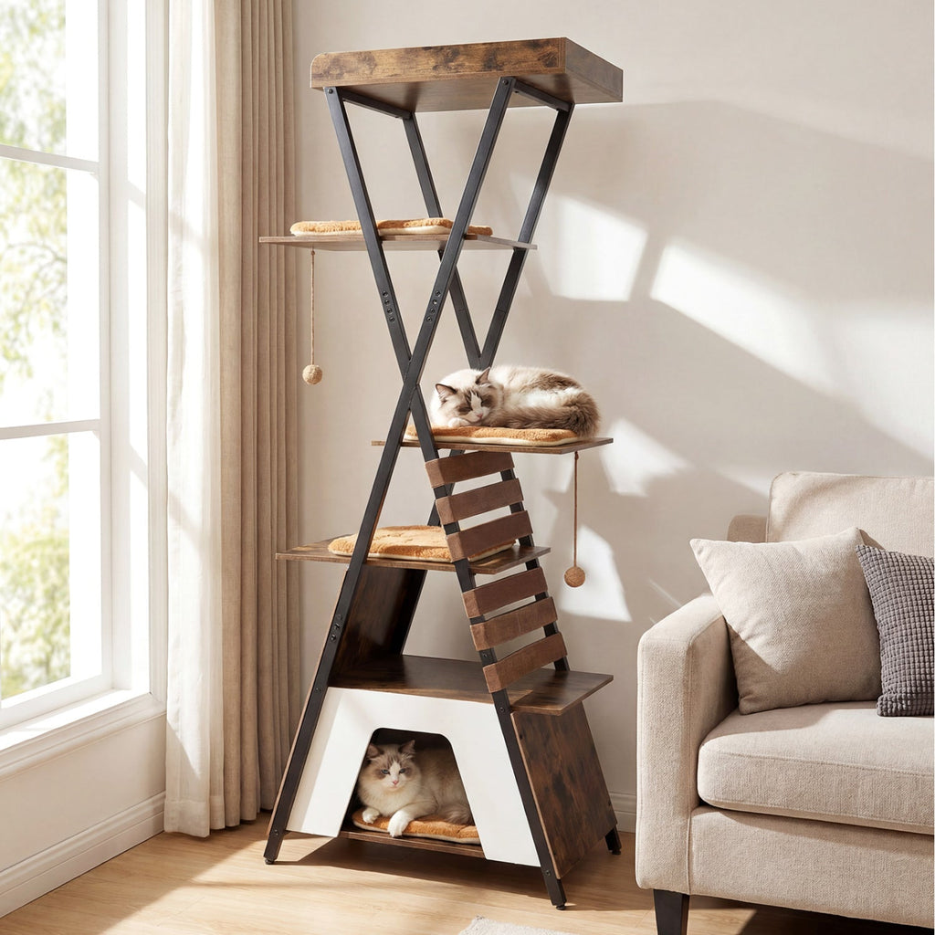 73 Inch Multi-level Cat Tree for Indoor Cats with Elevated Perch and Large Condo