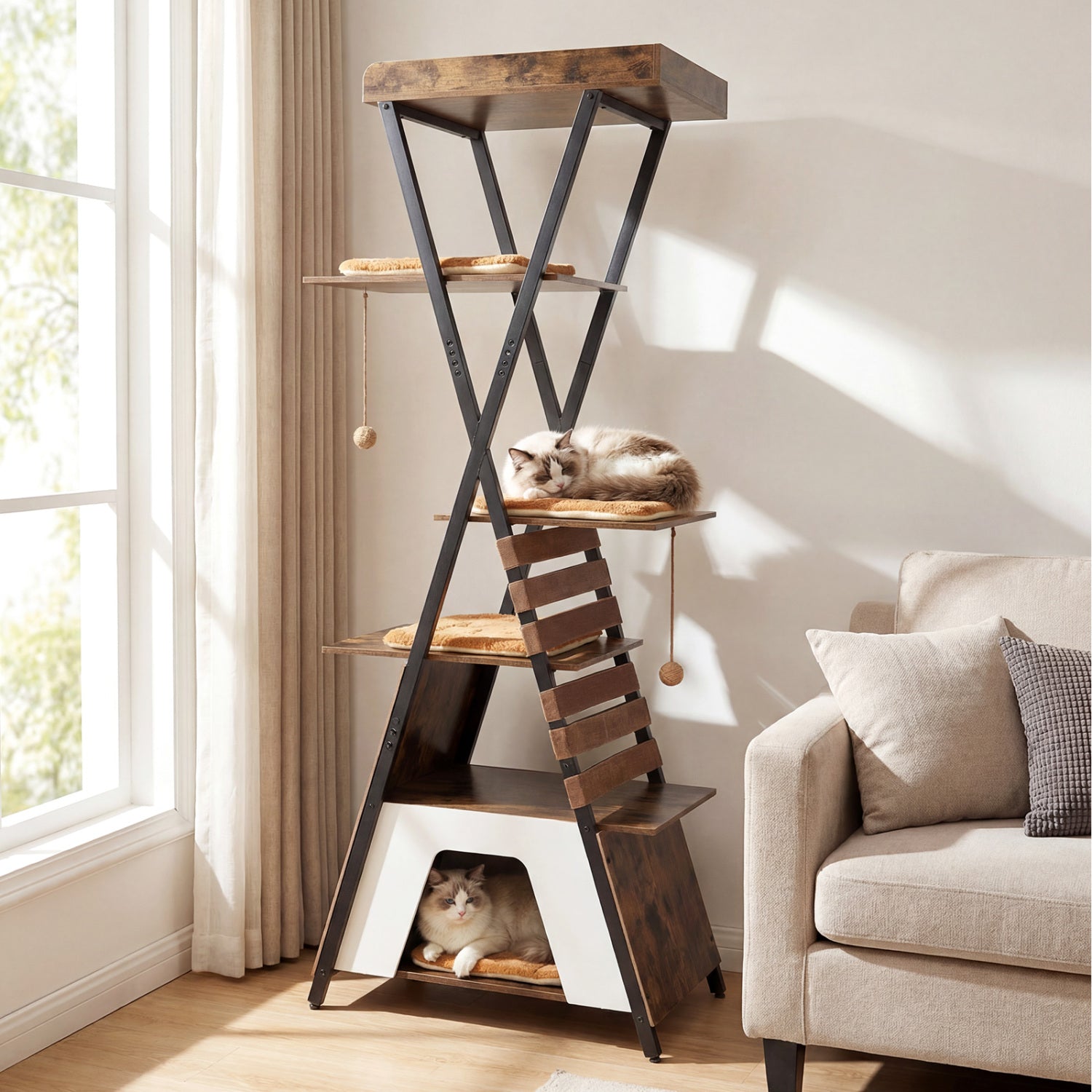 73 Inch Multi-level Cat Tree for Indoor Cats with Elevated Perch and Large Condo