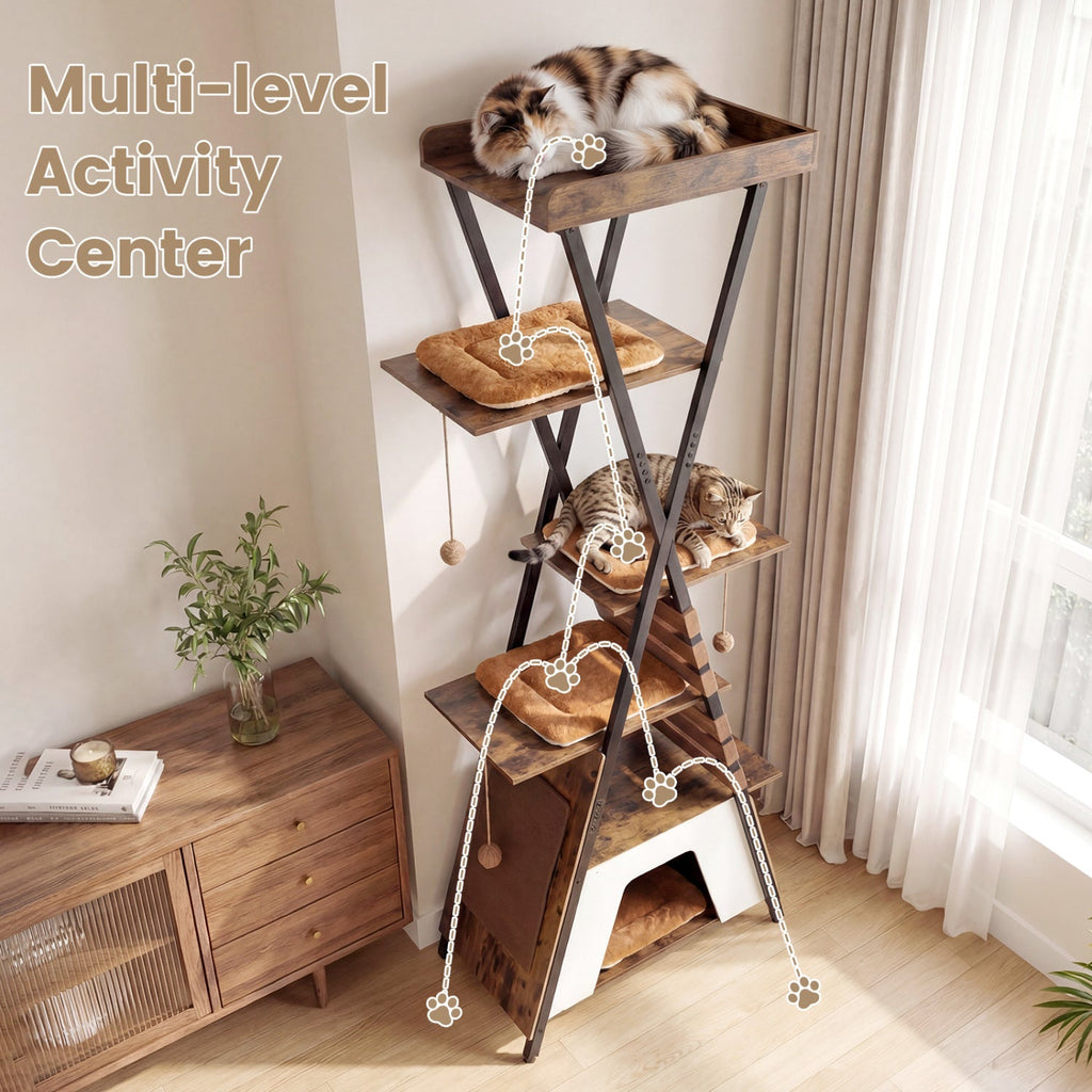73 Inch Multi-level Cat Tree for Indoor Cats with Elevated Perch and Large Condo