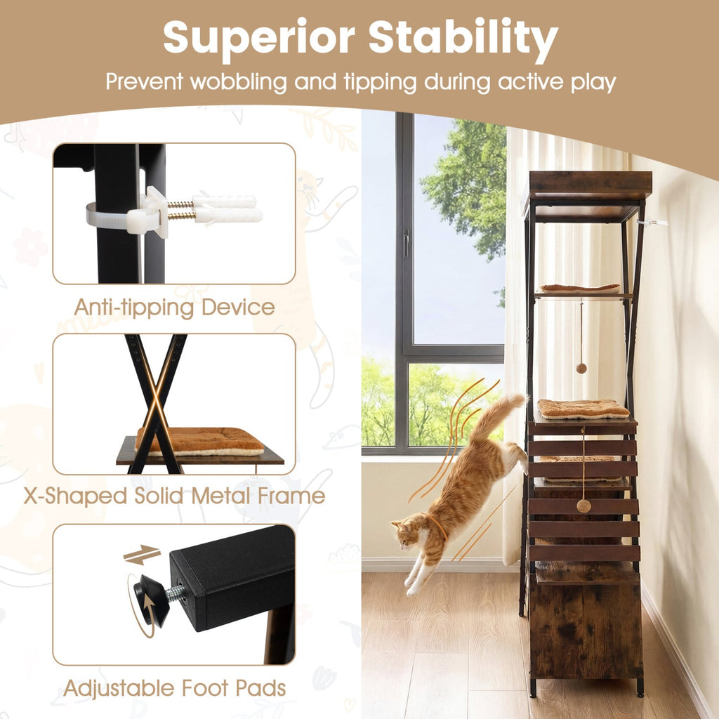 73 Inch Multi-level Cat Tree for Indoor Cats with Elevated Perch and Large Condo