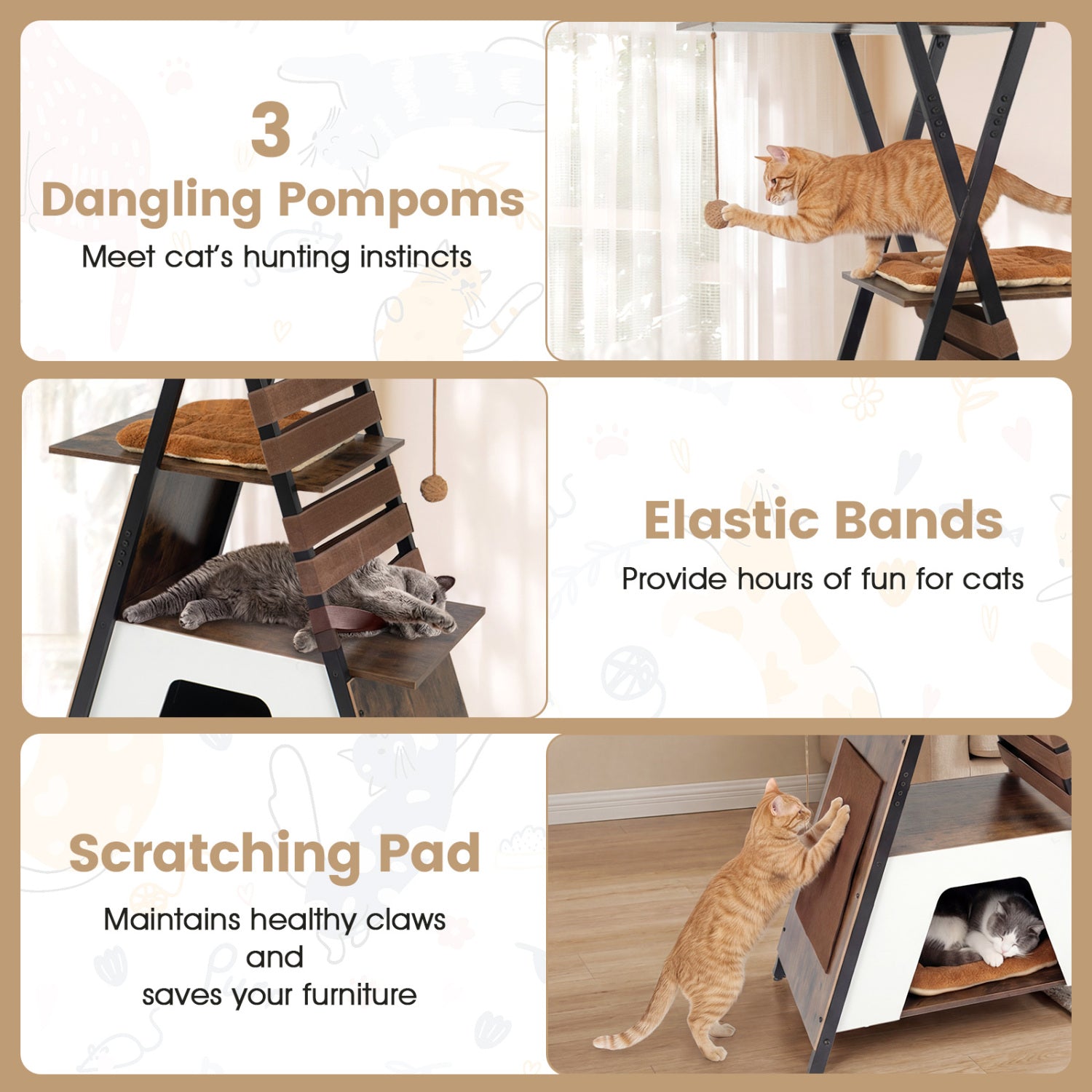 73 Inch Multi-level Cat Tree for Indoor Cats with Elevated Perch and Large Condo