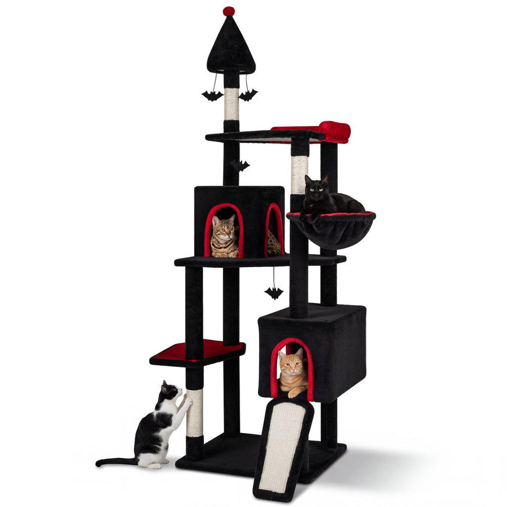 75 Inch Gothic Cat Tree with 2 Condos and Top Perch for Large Cats 20+ LBS Default Title