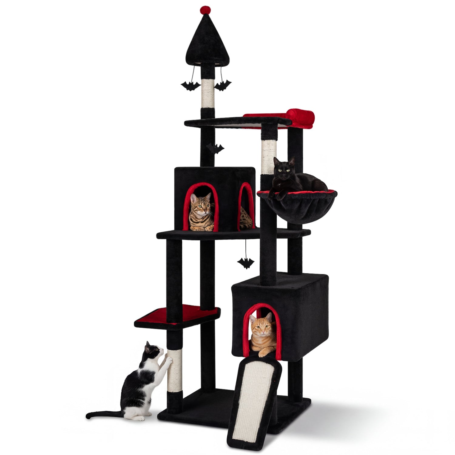 75 Inch Gothic Cat Tree with 2 Condos and Top Perch for Large Cats 20+ LBS Default Title