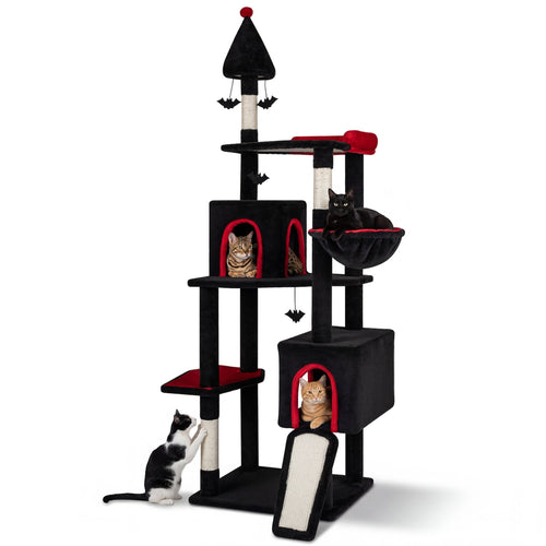 75 Inch Gothic Cat Tree with 2 Condos and Top Perch for Large Cats 20+ LBS Default Title