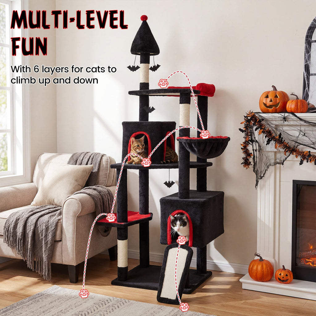 75 Inch Gothic Cat Tree with 2 Condos and Top Perch for Large Cats 20+ LBS