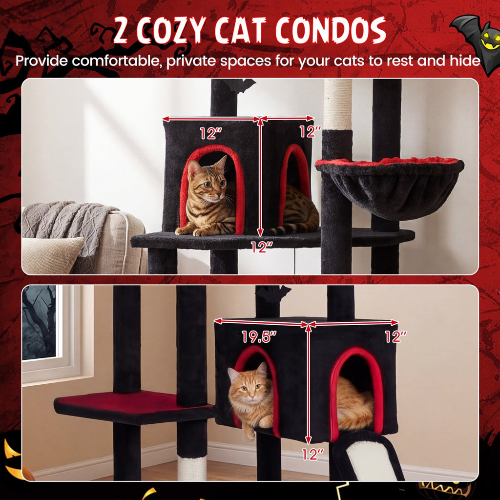 75 Inch Gothic Cat Tree with 2 Condos and Top Perch for Large Cats 20+ LBS