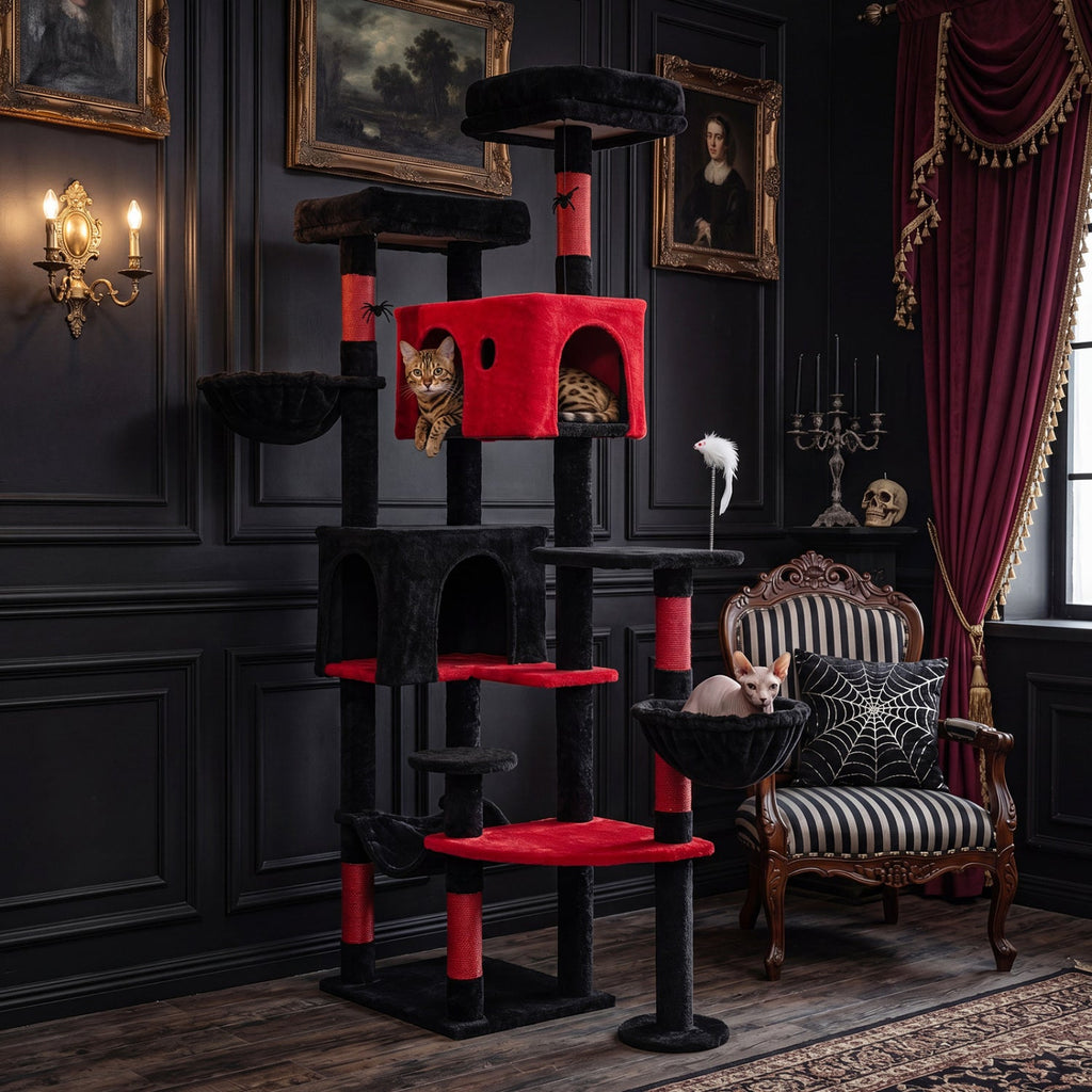 Gothic Cat Tree 75 Inch with Dual Perches and Houses Default Title