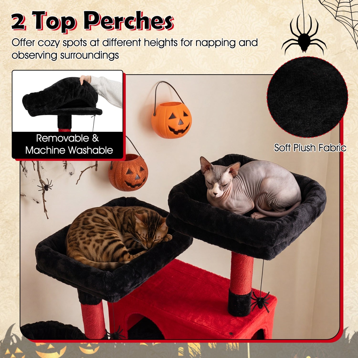 Gothic Cat Tree 75 Inch with Dual Perches and Houses