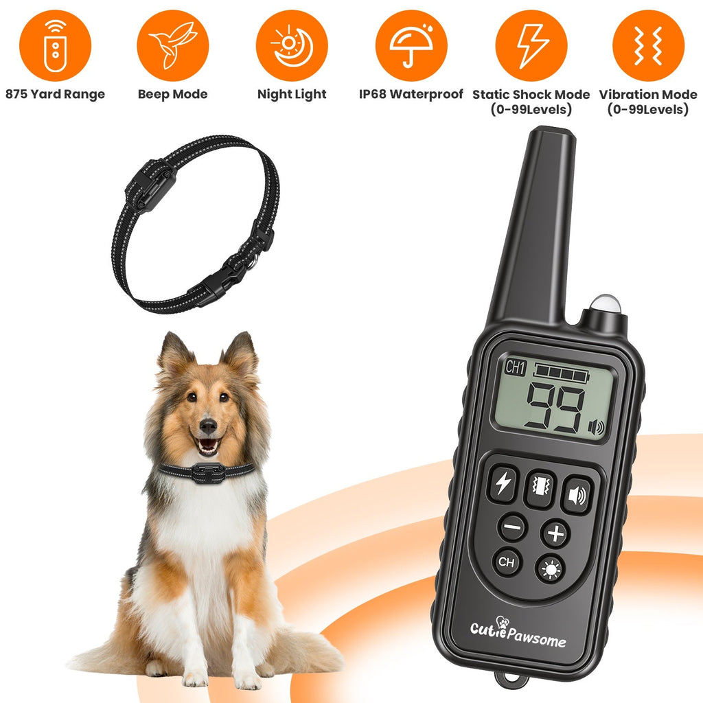 Rechargeable Dog Training Collar with Remote – 875 Yard Range