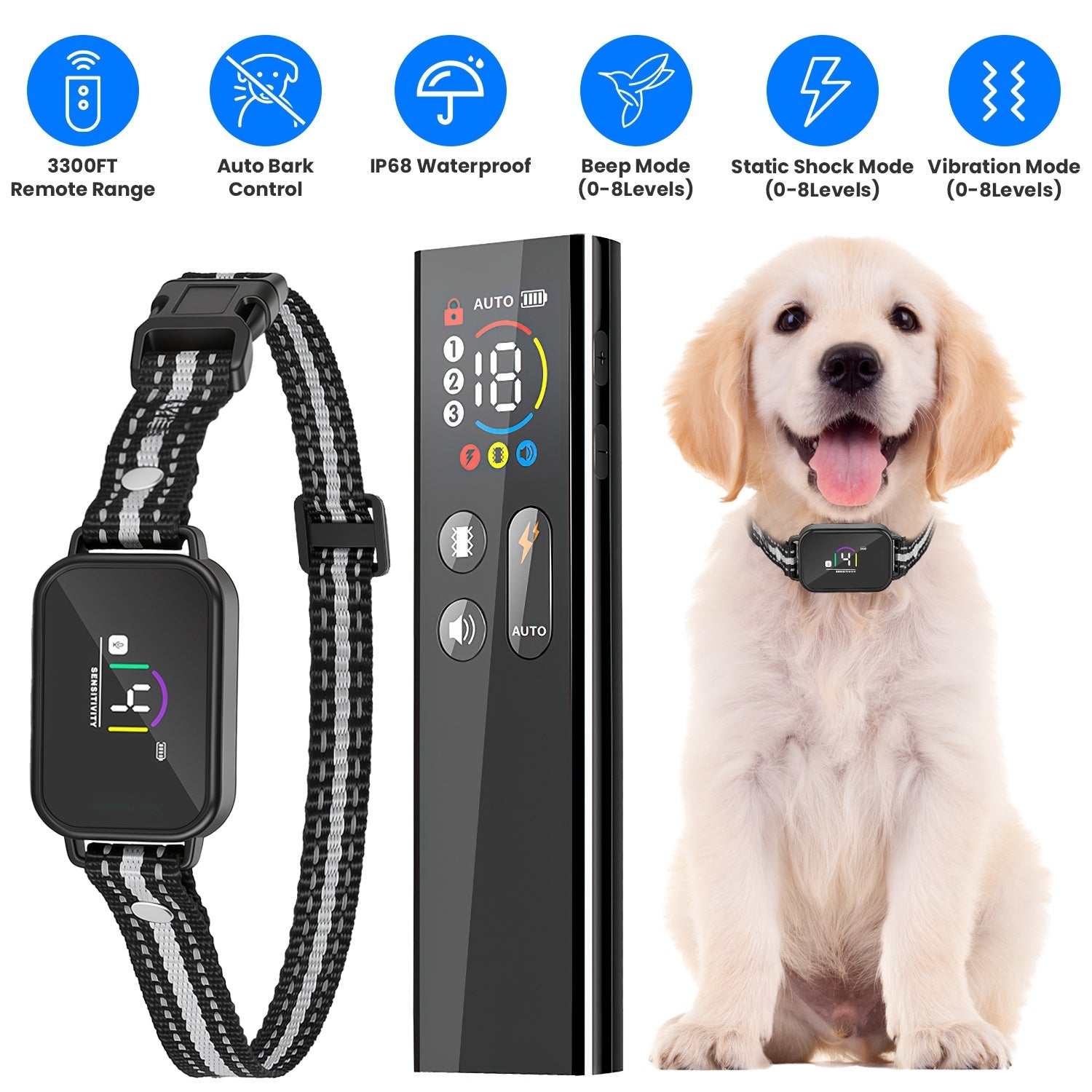 Dog Training Collar with Remote and Bark Control for Small Dogs
