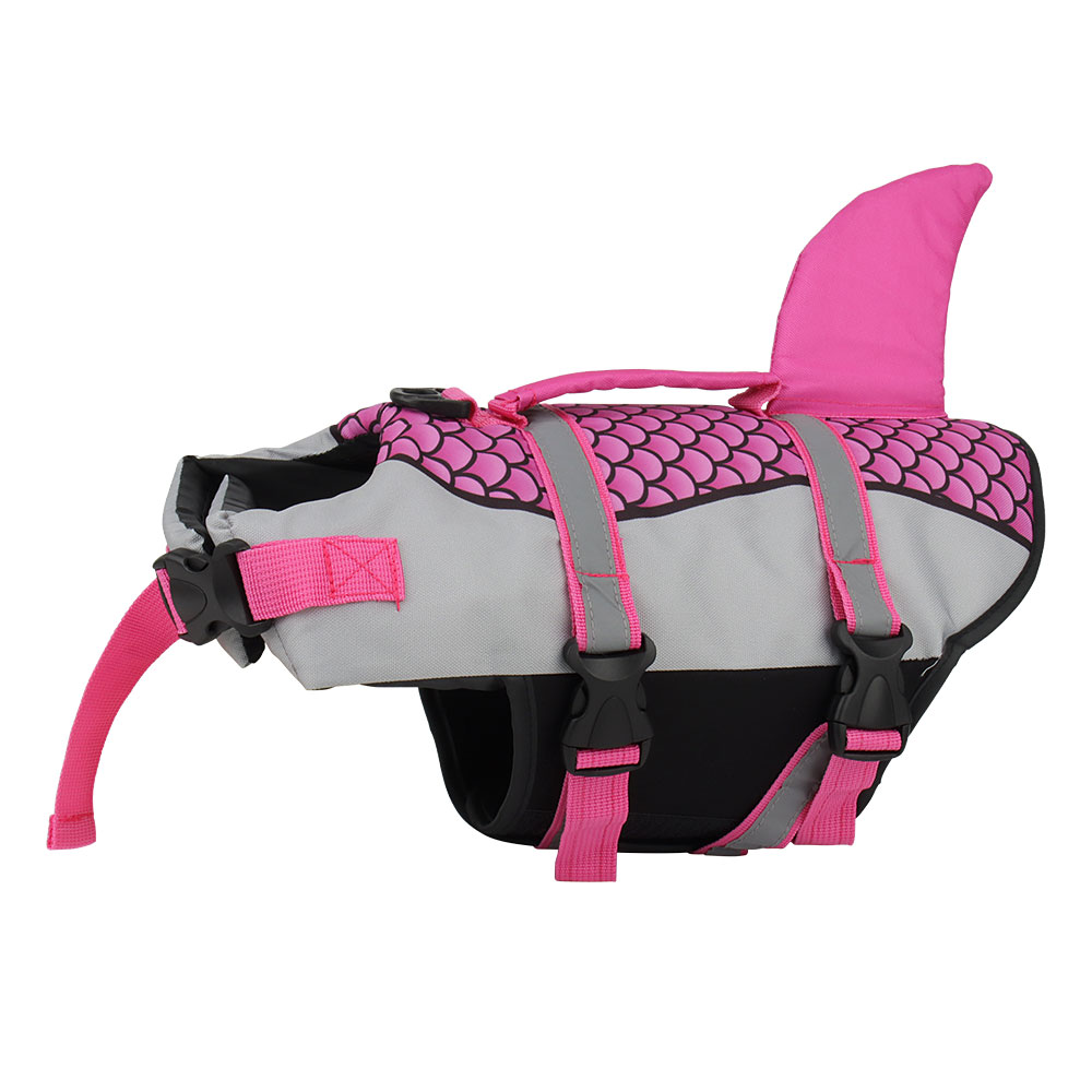 Swim Pet Dog Life Jacket Vest Clothes Life Vest Collar Harness Pets Swimming Summer Swimwear Scales Shark Pet Products Rose Red