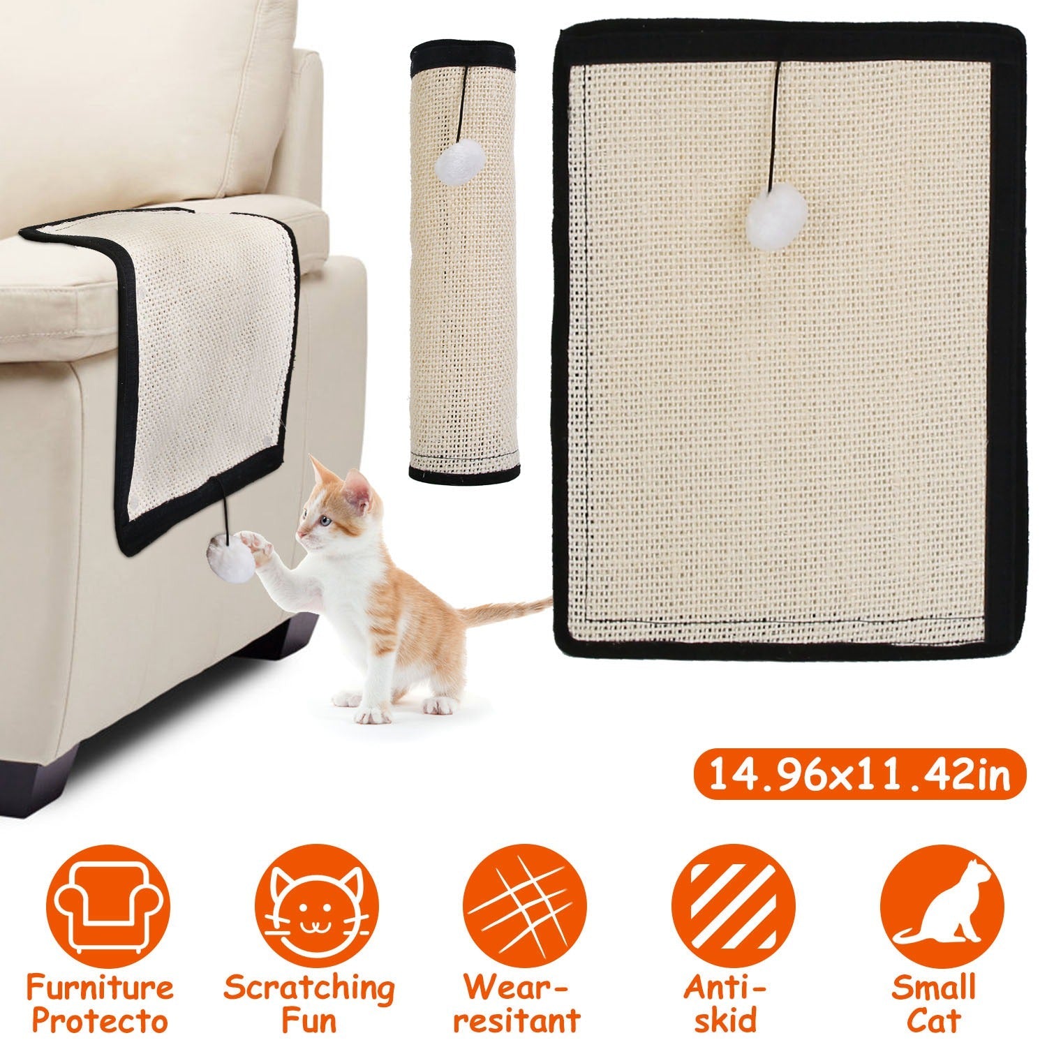 14.96x11.42in Cat Scratching Pad Small Cat Scratcher Natural Sisal Scratching Mat for Cat with 9 Screw Nails Protect Furniture Sofa Carpet