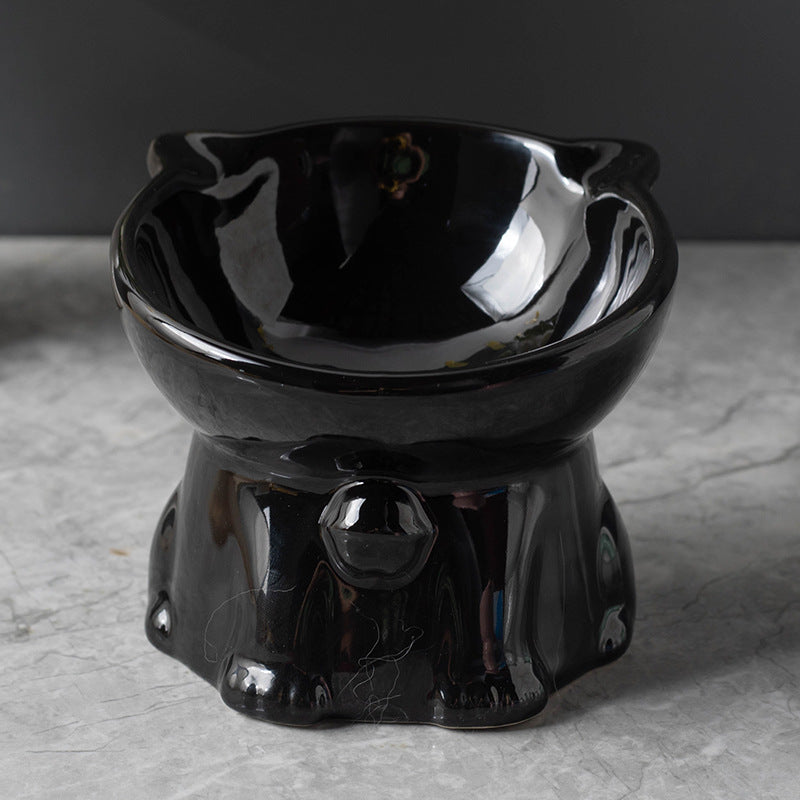 Ceramic Cute Black Drinking High Foot Cat Bowl Pet Supplies Black