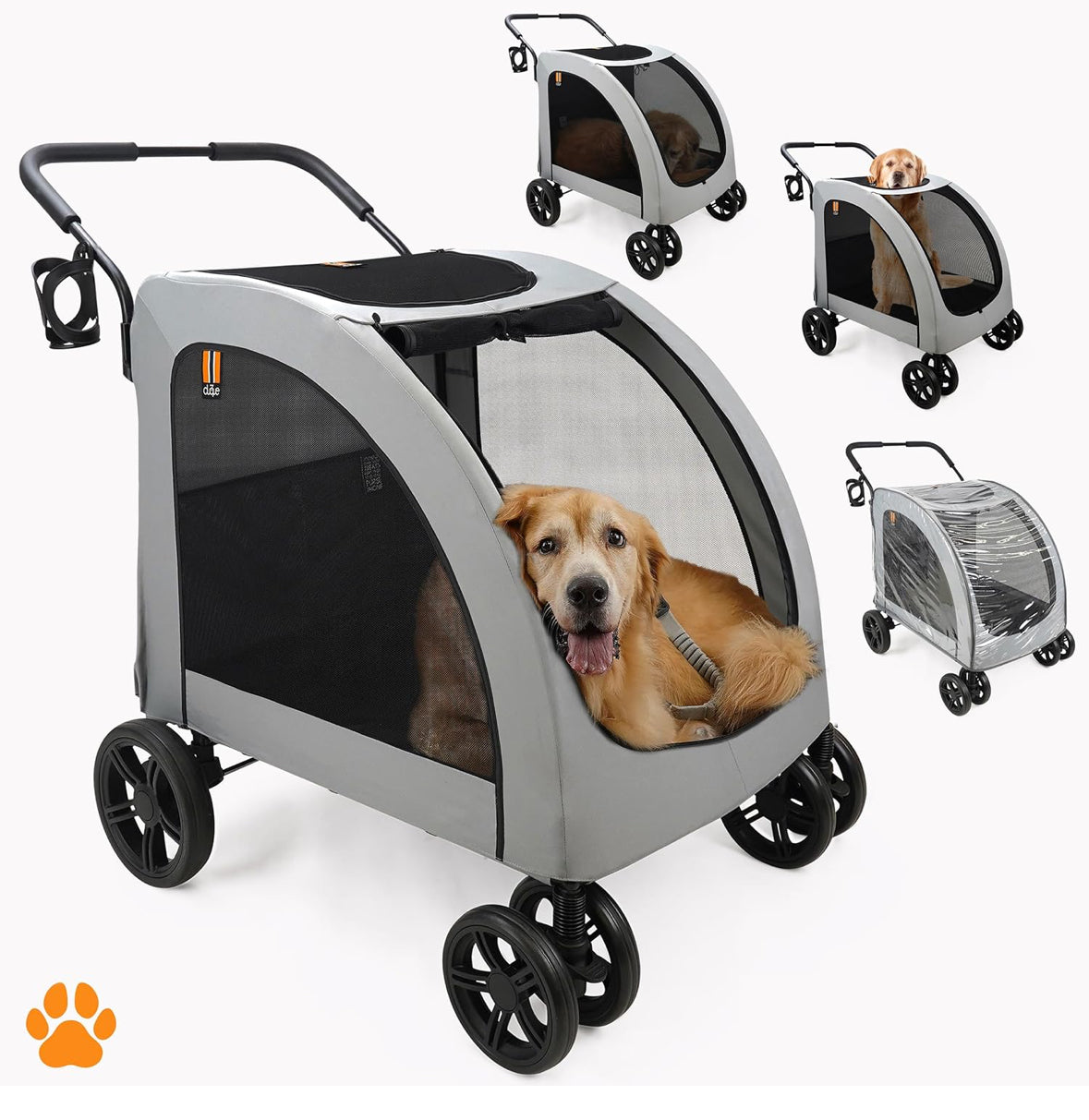 Chester XXL Wide Pet Stroller – Large Dog Buggy with Raincover & Cupholder | 110lb Capacity