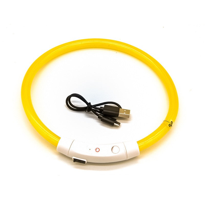 Dog luminous collar luminous pet collar USB charging neck ring LED luminous dog collar Yellow - Fiber Optic