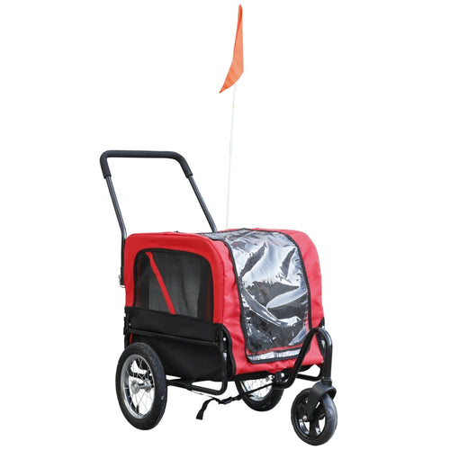 2-in-1, 3 Wheel Pet Jogging Stroller Bike Trailer Red and Black