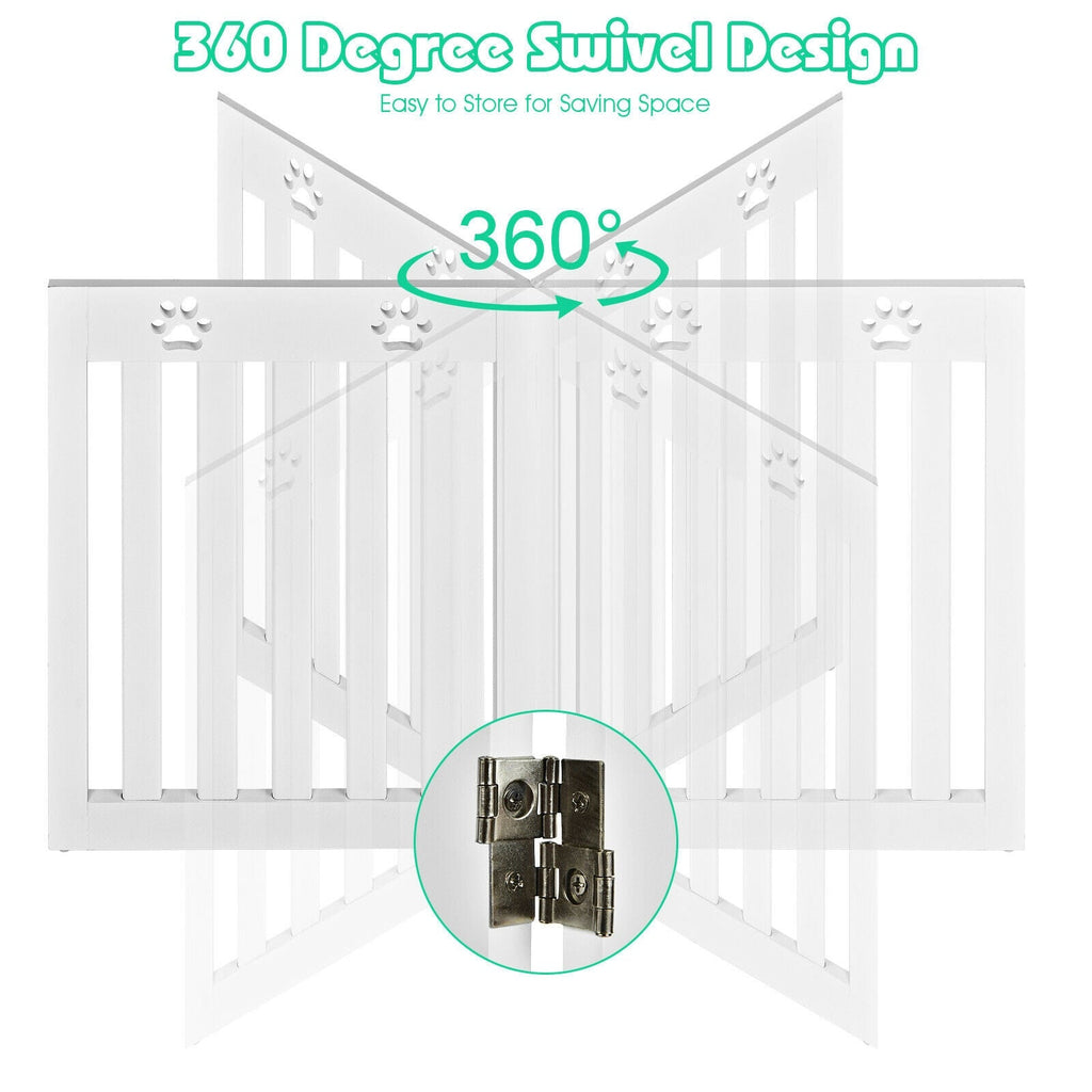 24 Inch Folding Wooden Freestanding Pet Gate Dog Gate with 360¬∞ Hinge