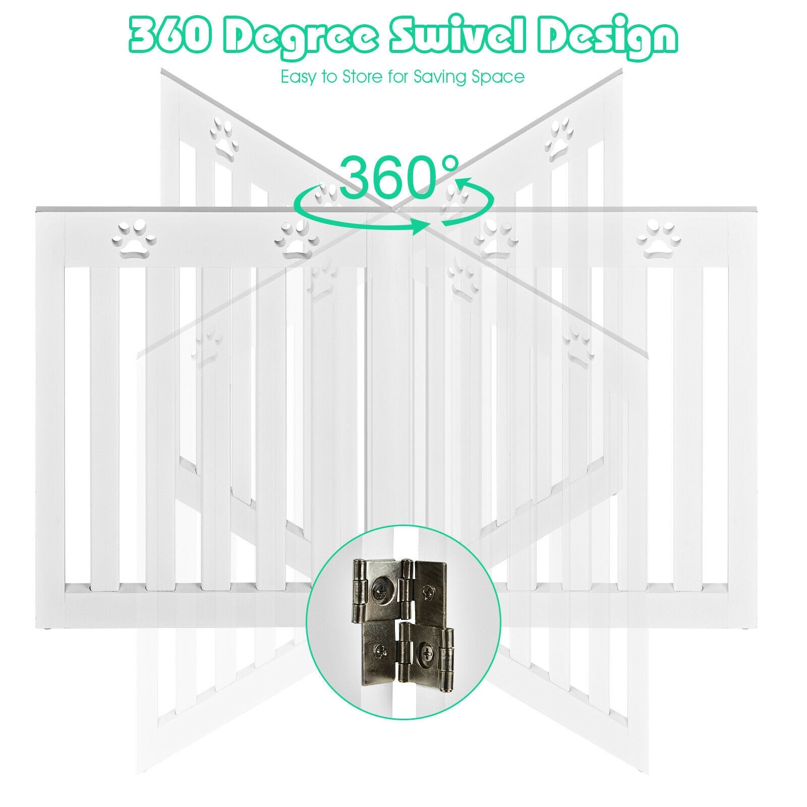 24 Inch Folding Wooden Freestanding Pet Gate Dog Gate with 360¬∞ Hinge
