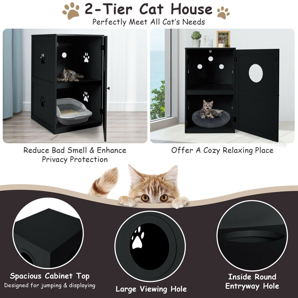 2-tier Litter Hidden Cat House With Anti-toppling Device