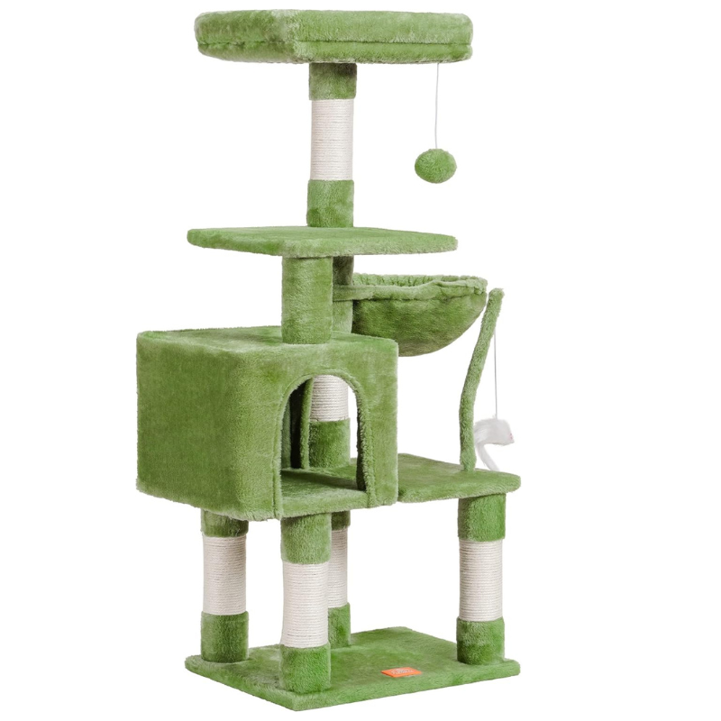 Cozy Cat Tree for Small Cats with Plush Hammock Green