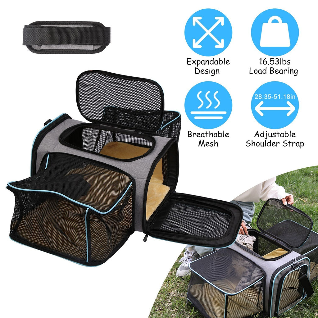 Expandable Pet Carrier Airline Approved Cat Dog Carrier Cat Collapsible Soft CarrierÊBag with Removable Fleece Pad Pockets Breathable Mesh Adjustable