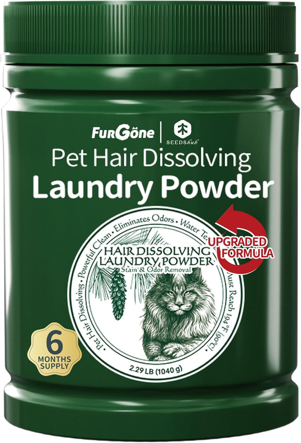 Pet Hair & Odor Laundry Remover Powder|Dissolves Dog & Cat Hair|6-Month Supply 36.68 Ounce (Pack Of 1)