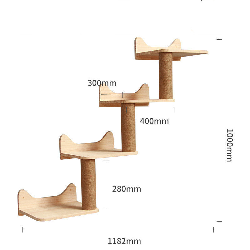 Pet Cat Climbing Frame Wall Type Solid Wood Wall Hanging Platform Ladder Pets Accessories A wall steps