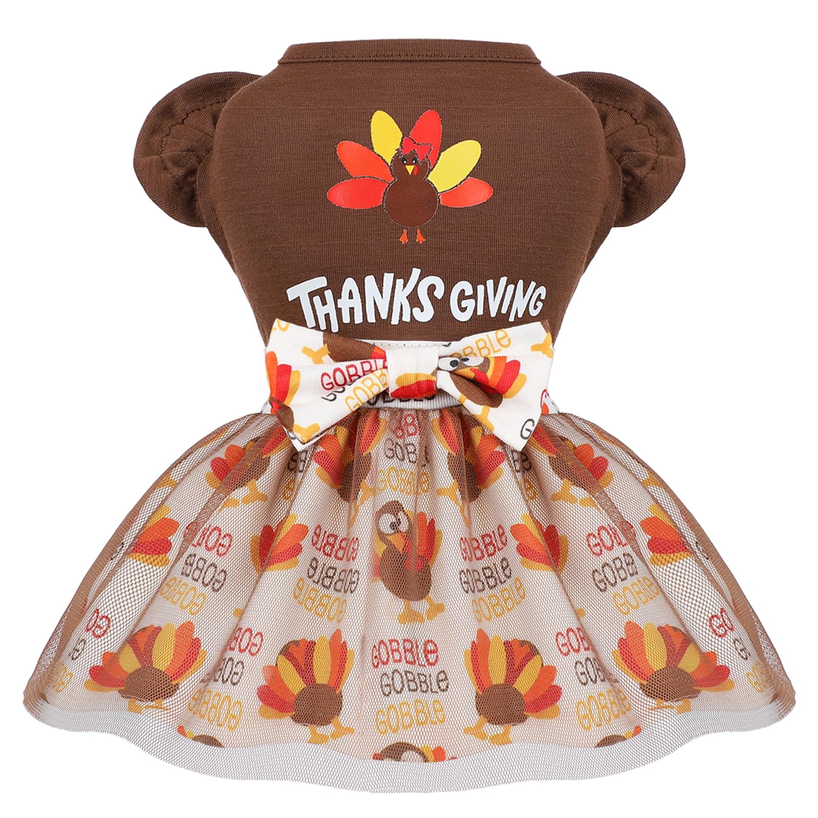 Sebaoyu Thanksgiving Dog Dress Brown Turkey Outfit Medium Size